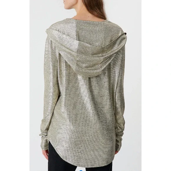 Balmain Silver Metallic Draped Hooded Top – Size M (US 8 / FR 40)